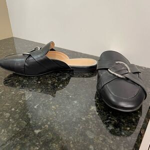 Lily Morgan Black Loafer with Buckle And Criss Crossed Straps On Top Size 6 W